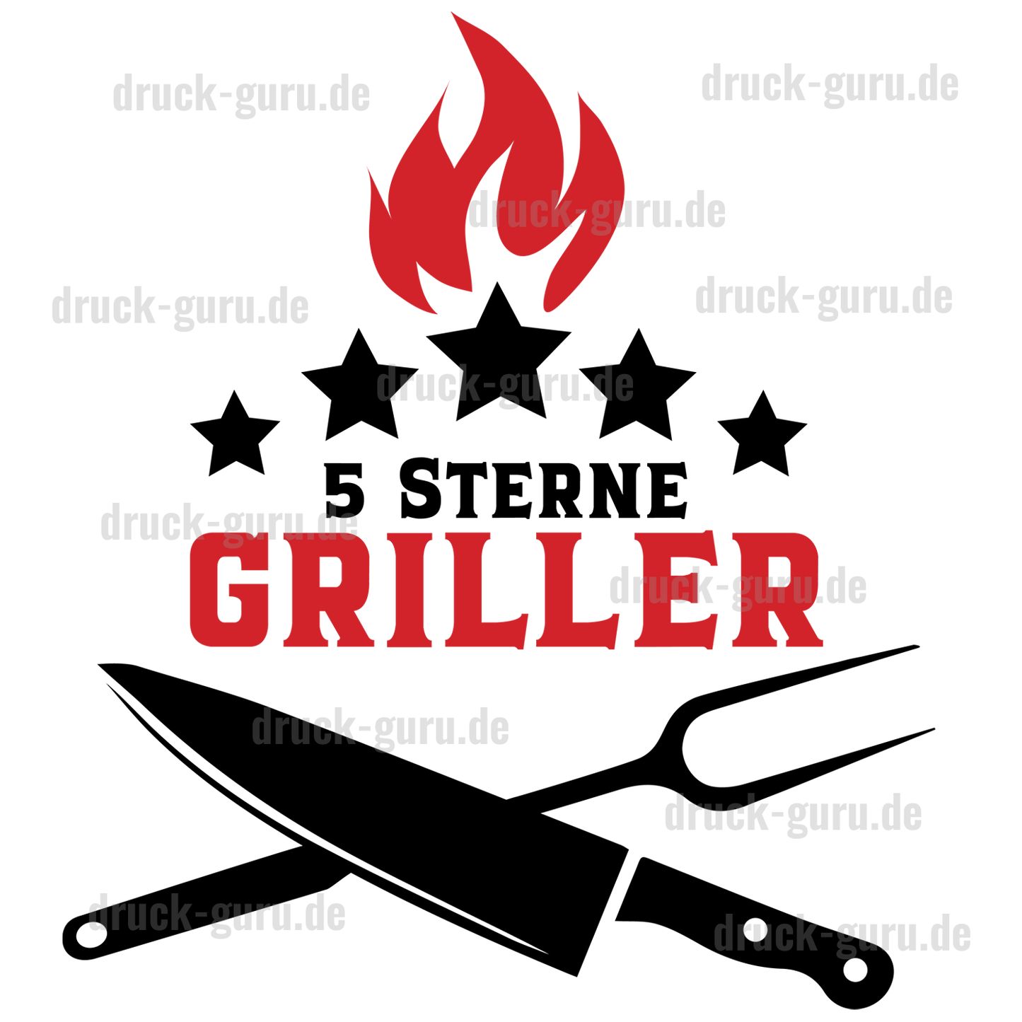 Bügelbild "5 Sterne Griller - schwarz" druck-guru