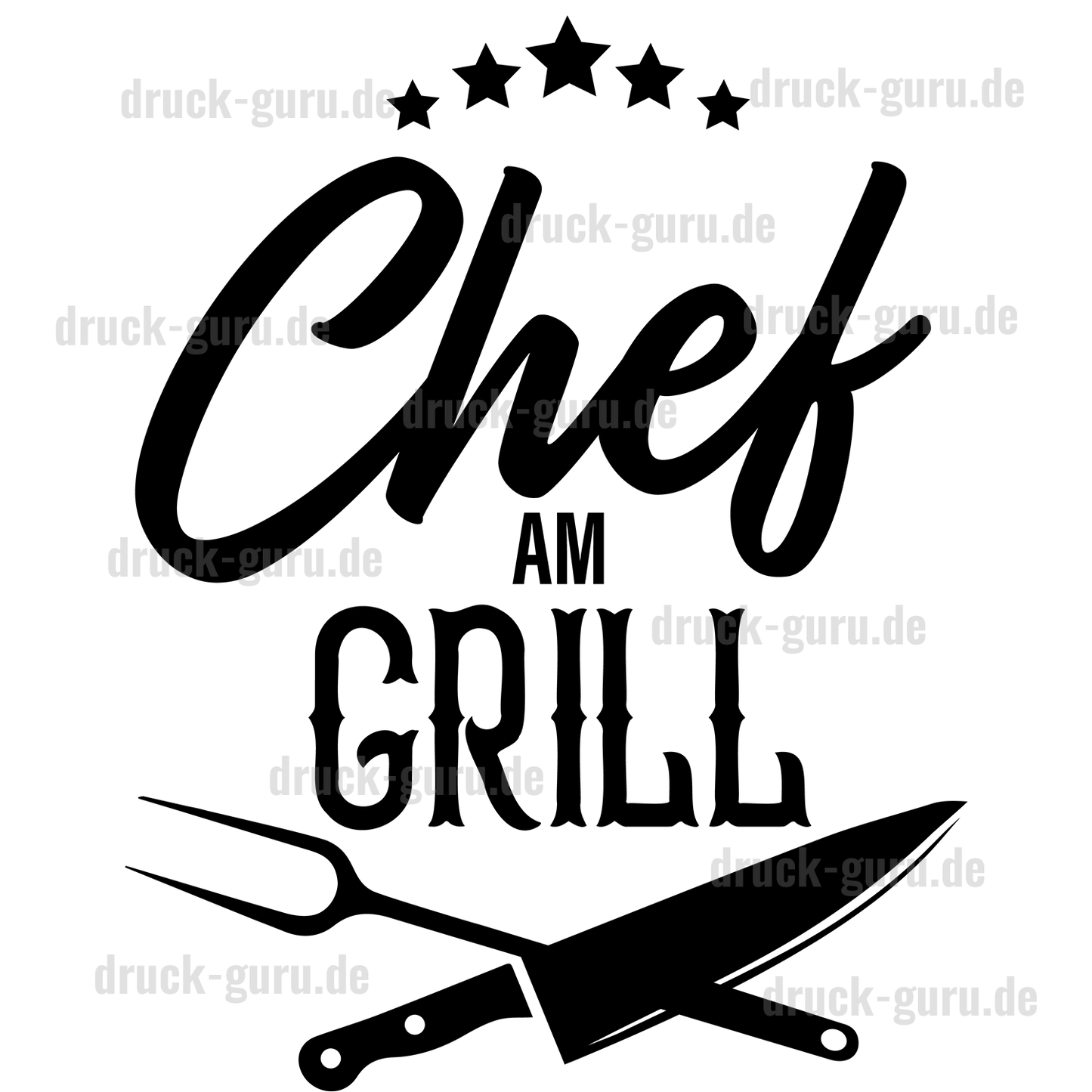 Bügelbild "Chef am Grill" schwarz druck-guru