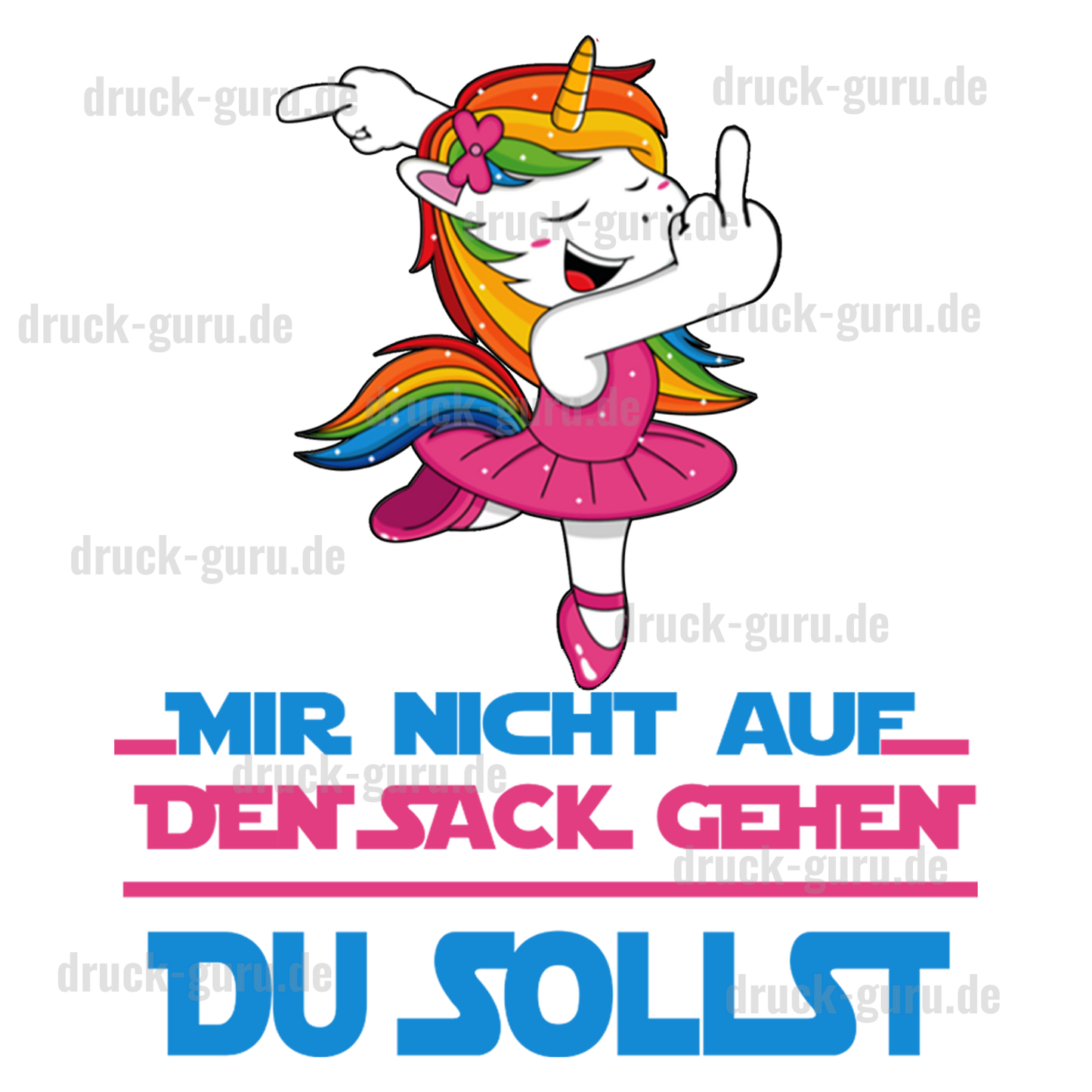 Kopie von Bügelbild "Einhorn Sack gehen" druck-guru