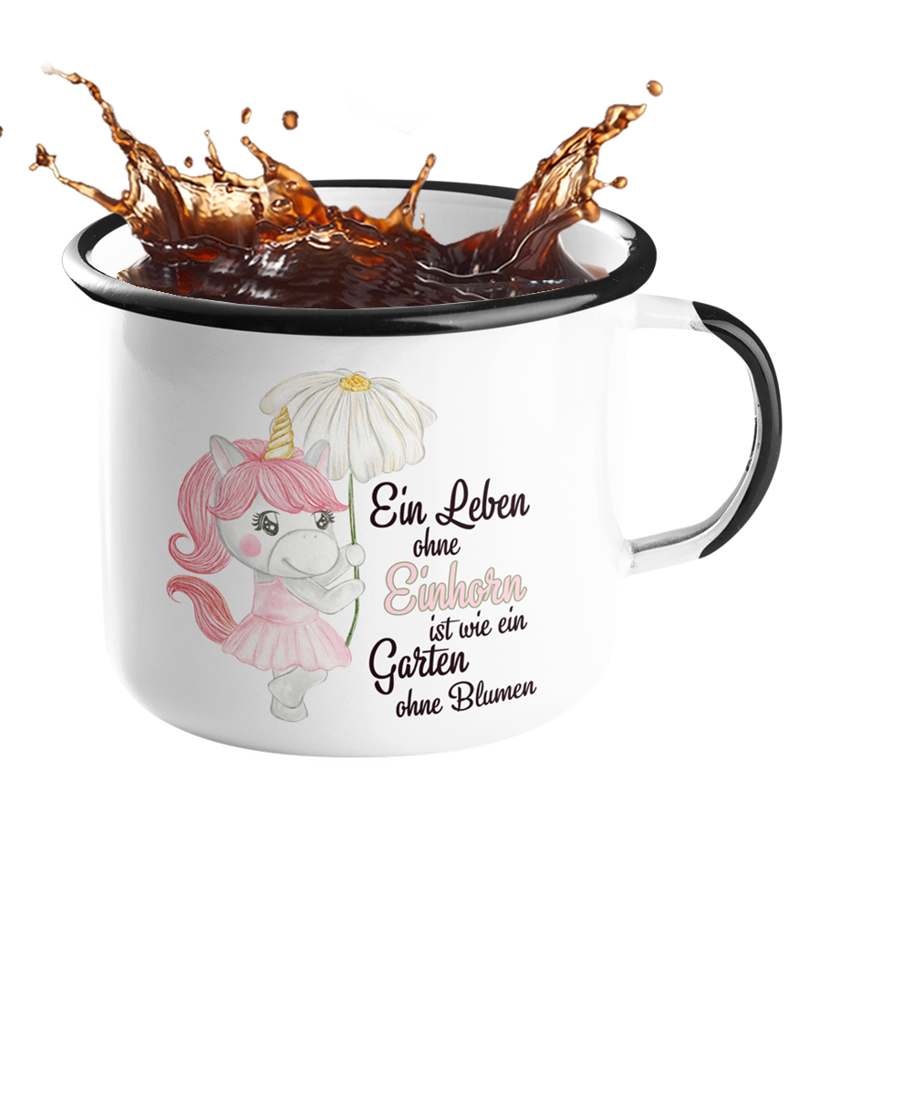 Emailletasse Einhorn "Ein Leben ohne Einhorn" Handmade-Lifestyle
