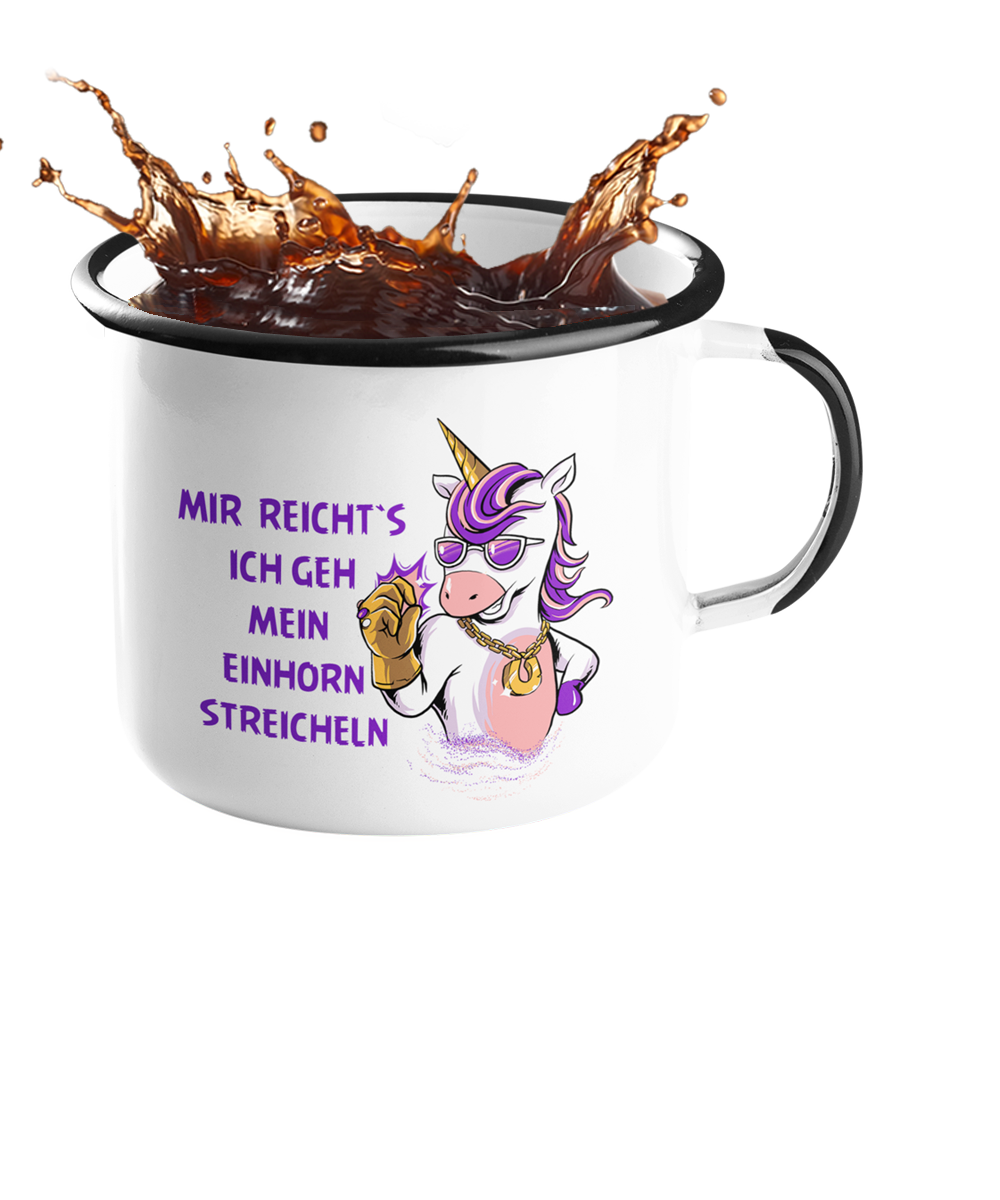 Emailletasse Einhorn "Mein Einhorn streicheln" Handmade-Lifestyle