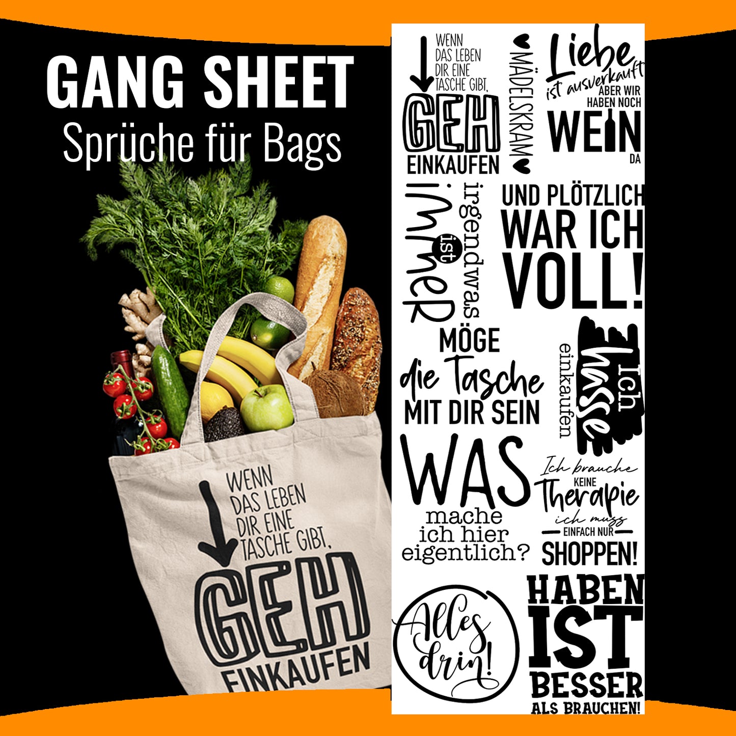 PRE-DESIGND-GANG SHEET Sprüche für Bags druck-guru