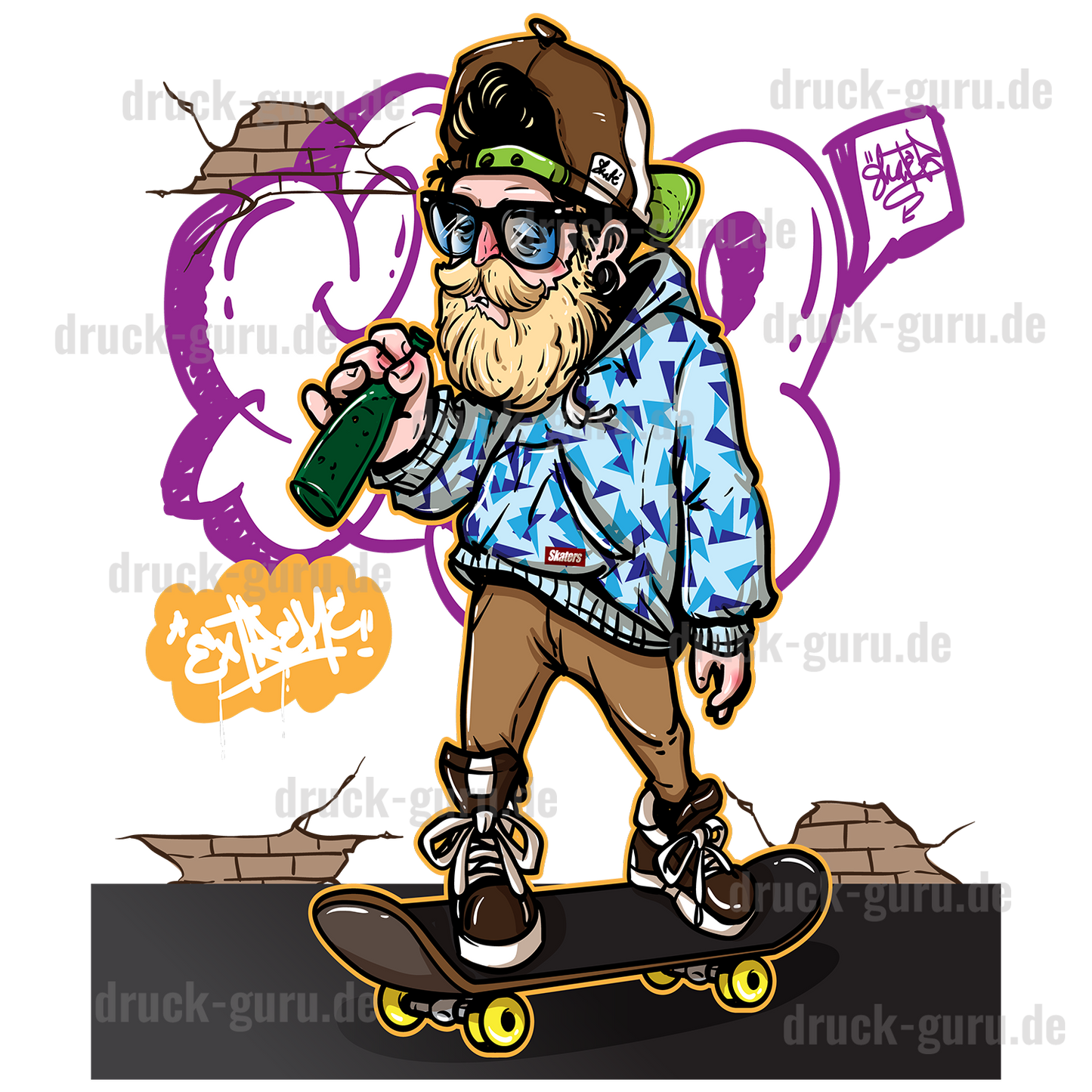 Bügelbild "Graffiti Willy Drink" druck-guru