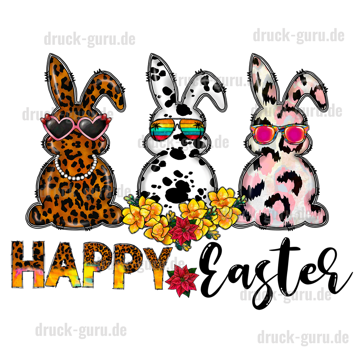 Bügelbild "3 Bunnys Happy Eeaster" druck-guru