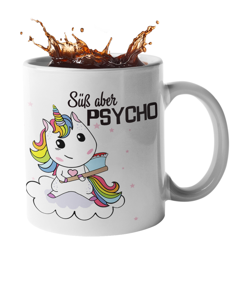 Tasse Einhorn mit Spruch "Süß aber Psycho" Handmade-Lifestyle