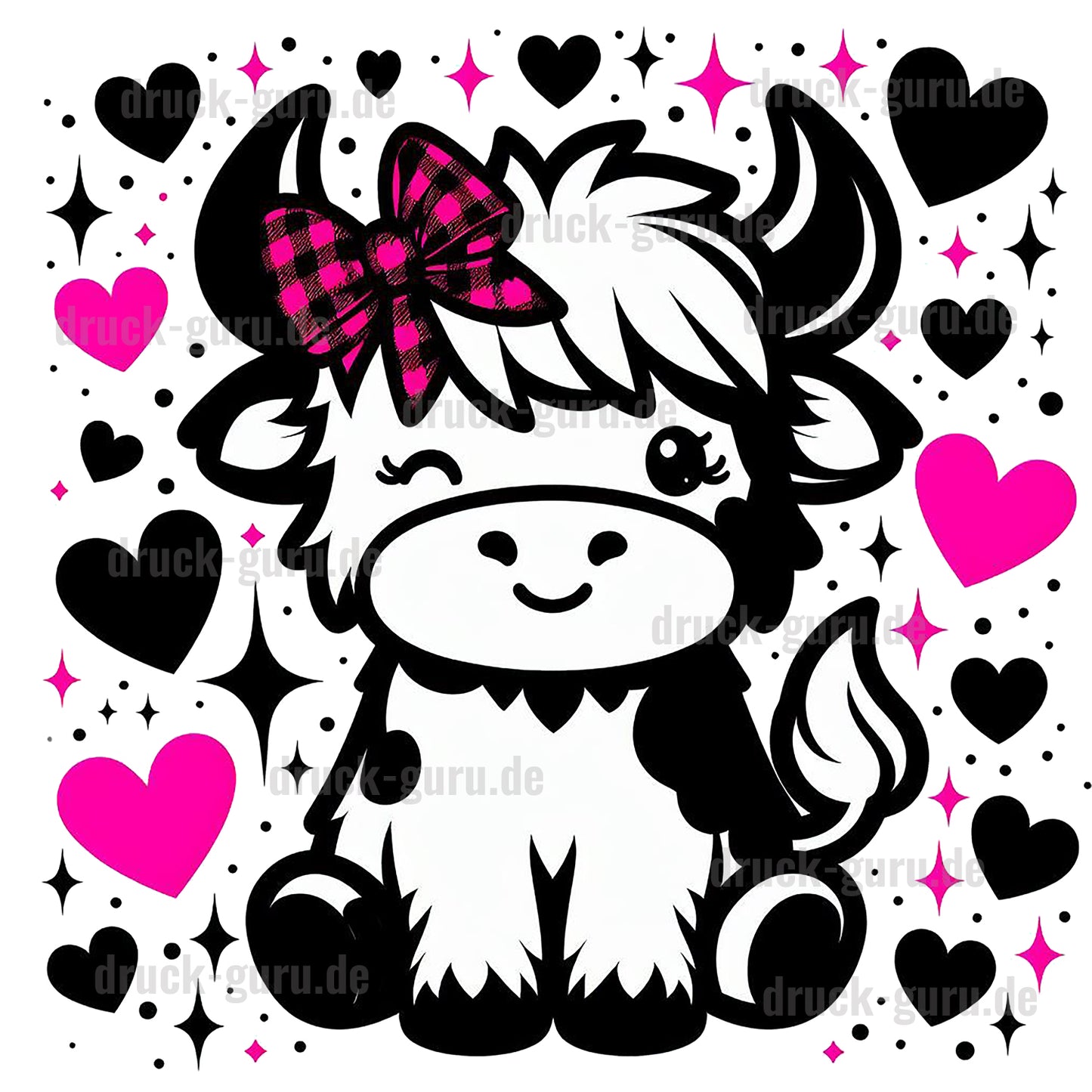 Bügelbild "Cow Black and Pink" druck-guru