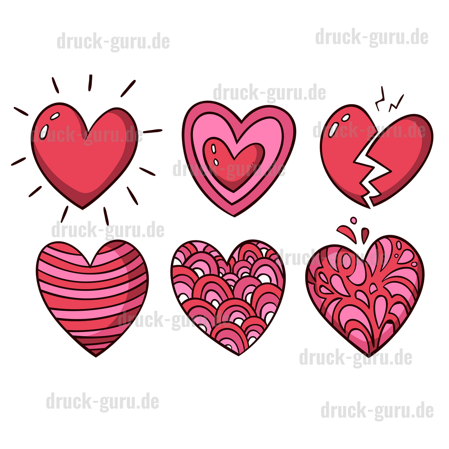 Bügelbild "Six Hearts" druck-guru