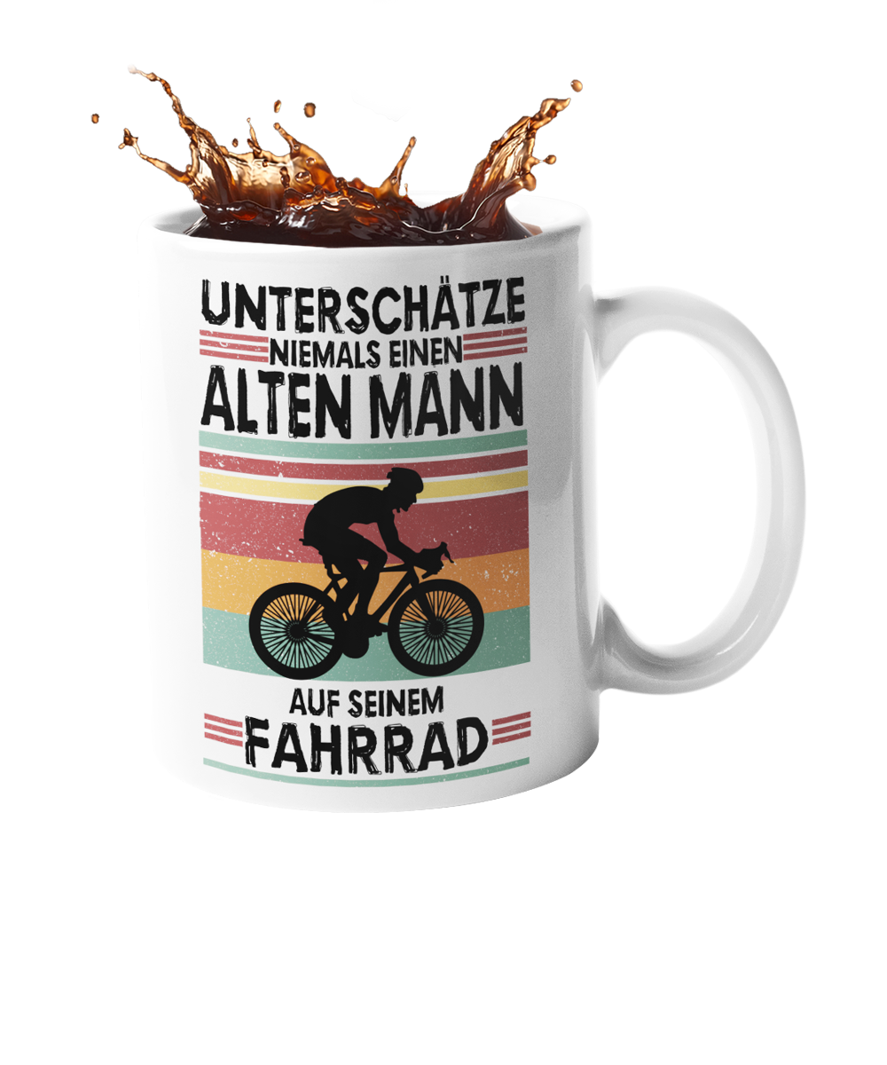tasse mountainbike Tasse "Unterschätze niemals einen alten Mann auf seinem Fahrrad" – druck-guru