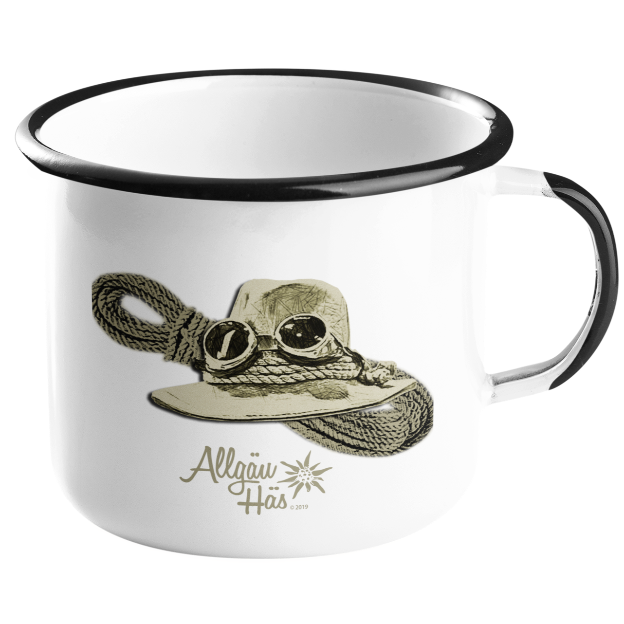 Emaille Tasse "Berghut" Allgäu-Häs