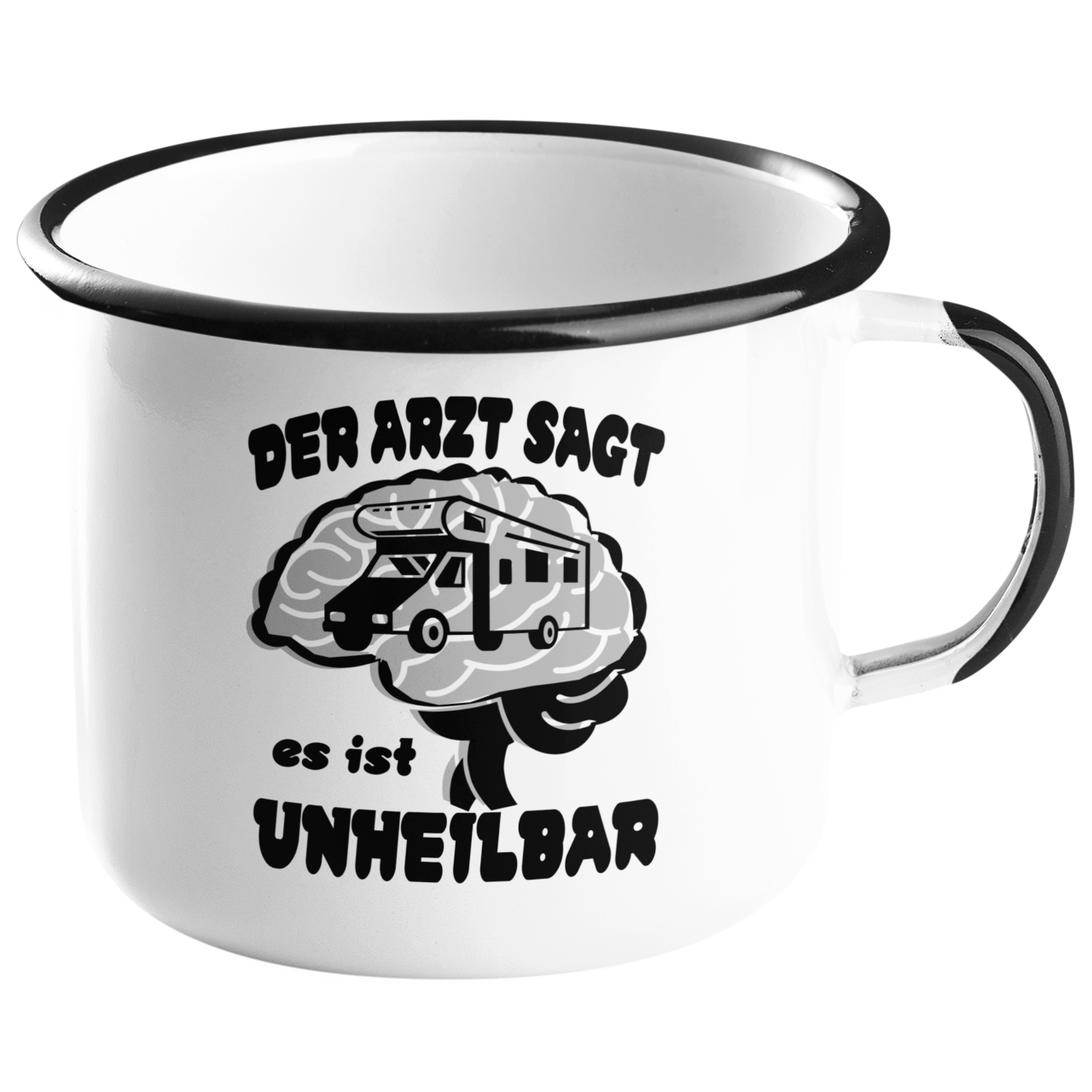 Camping Emailletasse "Unheilbar" Handmade-Lifestyle