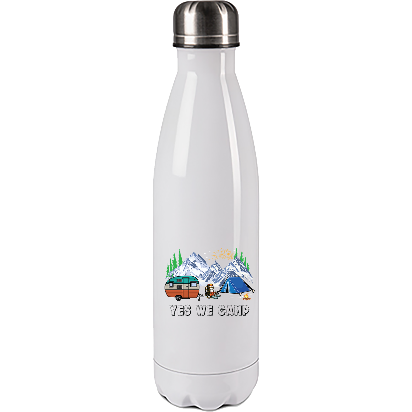 Camping Edelstahl Trinkflasche "Yes we camp" 500ml Handmade-Lifestyle