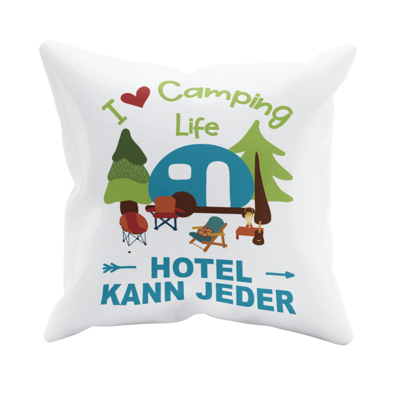 Camping Kissen "Hotel kann jeder" 40x40 cm Handmade-Lifestyle