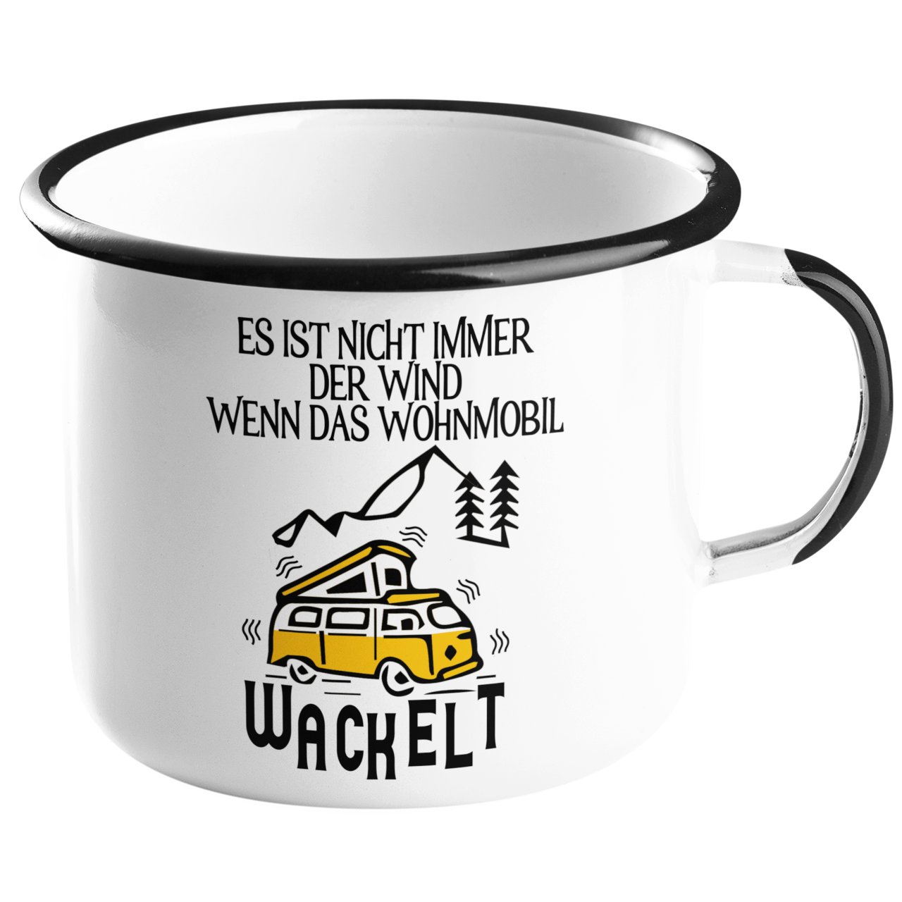 Camping Emailletasse "Wohnmobil wackelt" Handmade-Lifestyle