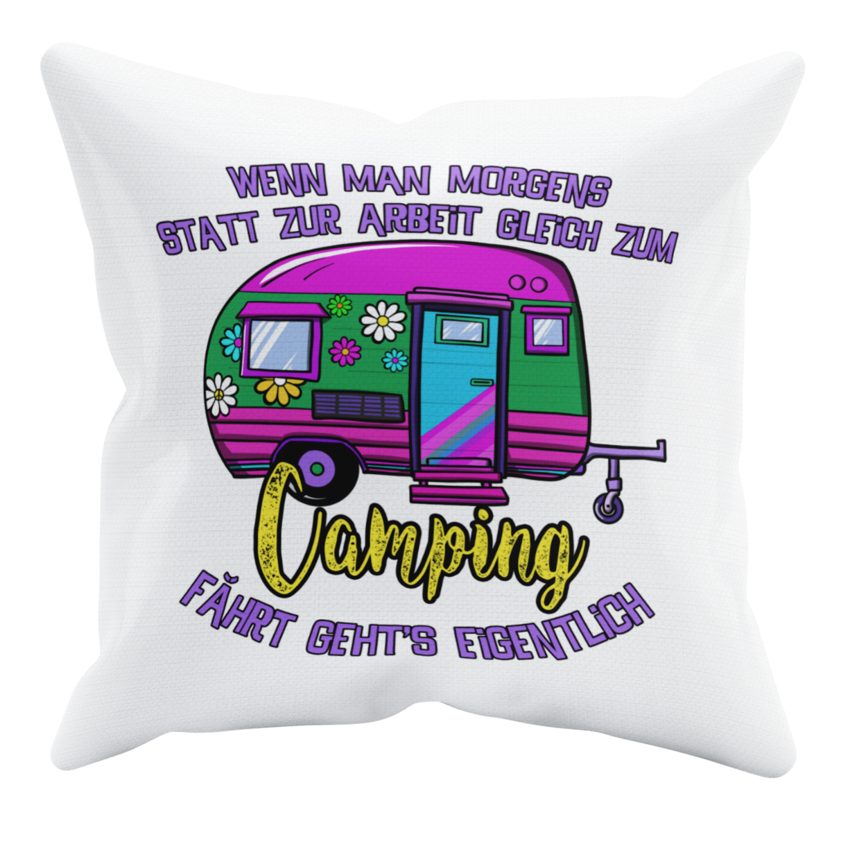 Camping Kissen "Camping statt Arbeit" Handmade-Lifestyle