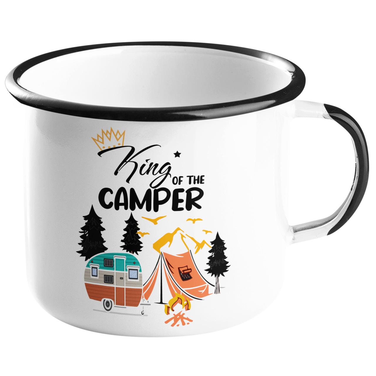 Camping Emailletasse "King of the Camper" Handmade-Lifestyle