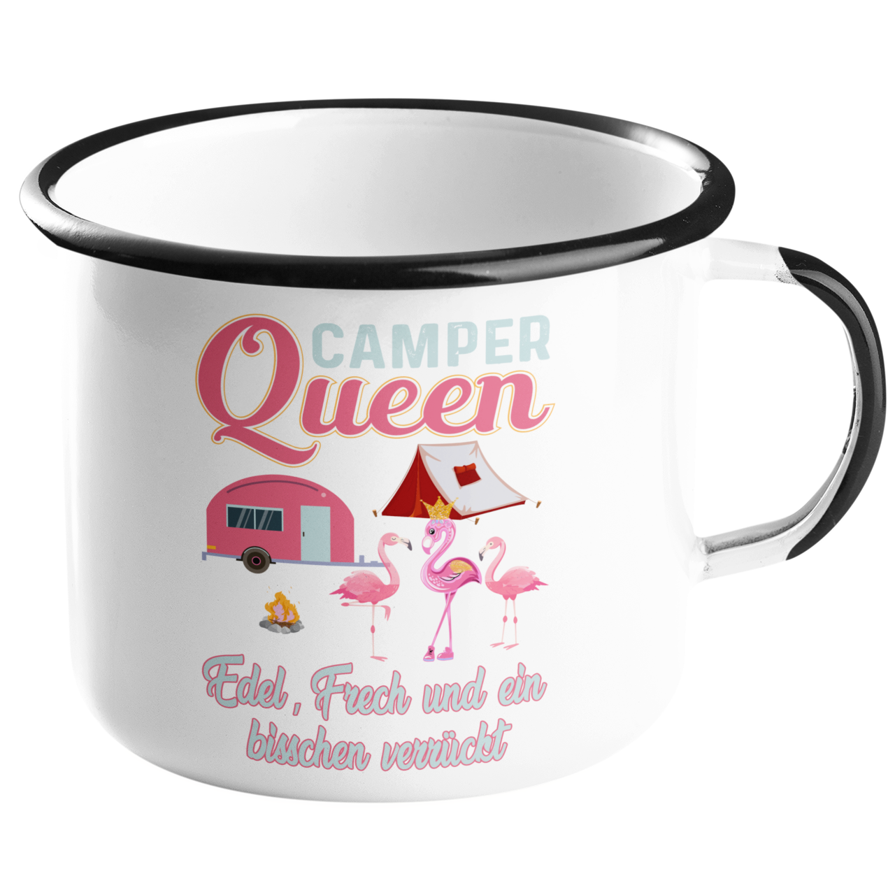 Camping Emailletasse "Camper Queen" Handmade-Lifestyle