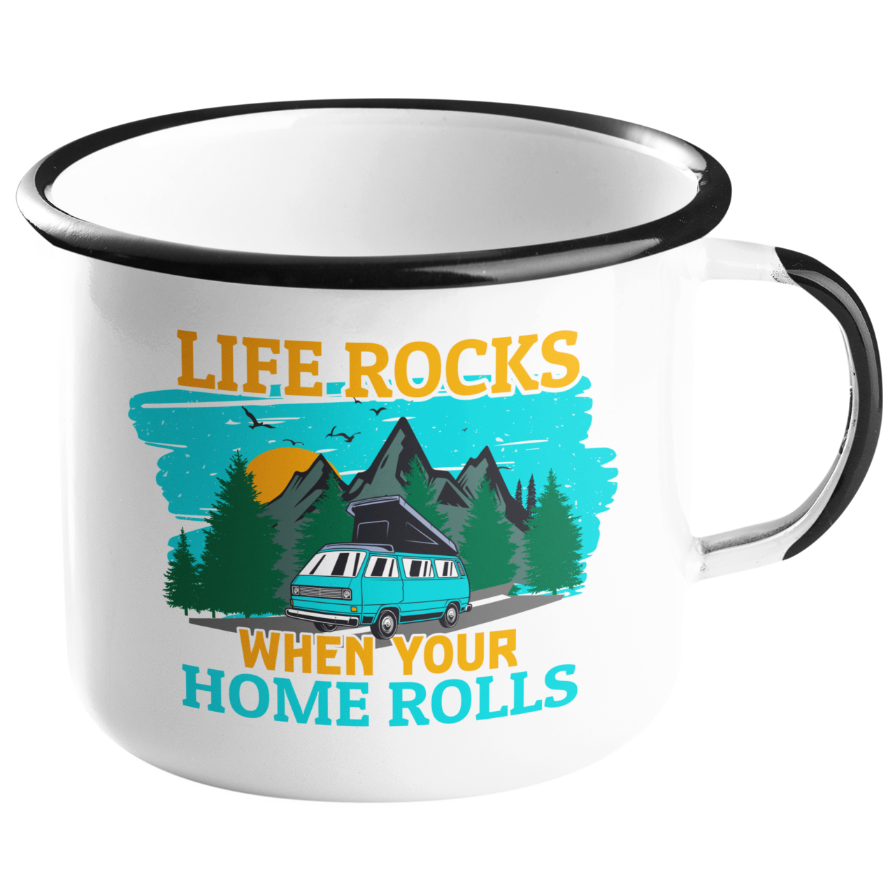 Camping Emailletasse "Life Rocks" Handmade-Lifestyle