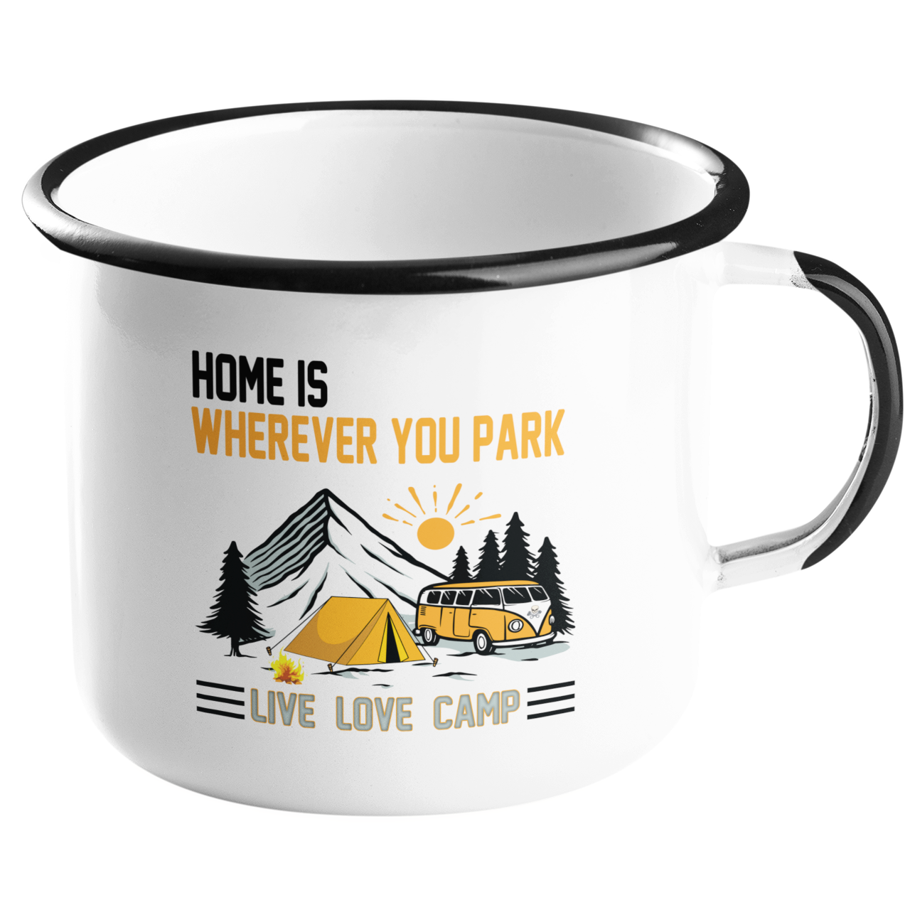 Camping Emailletasse "Home ist wherever you park" Handmade-Lifestyle