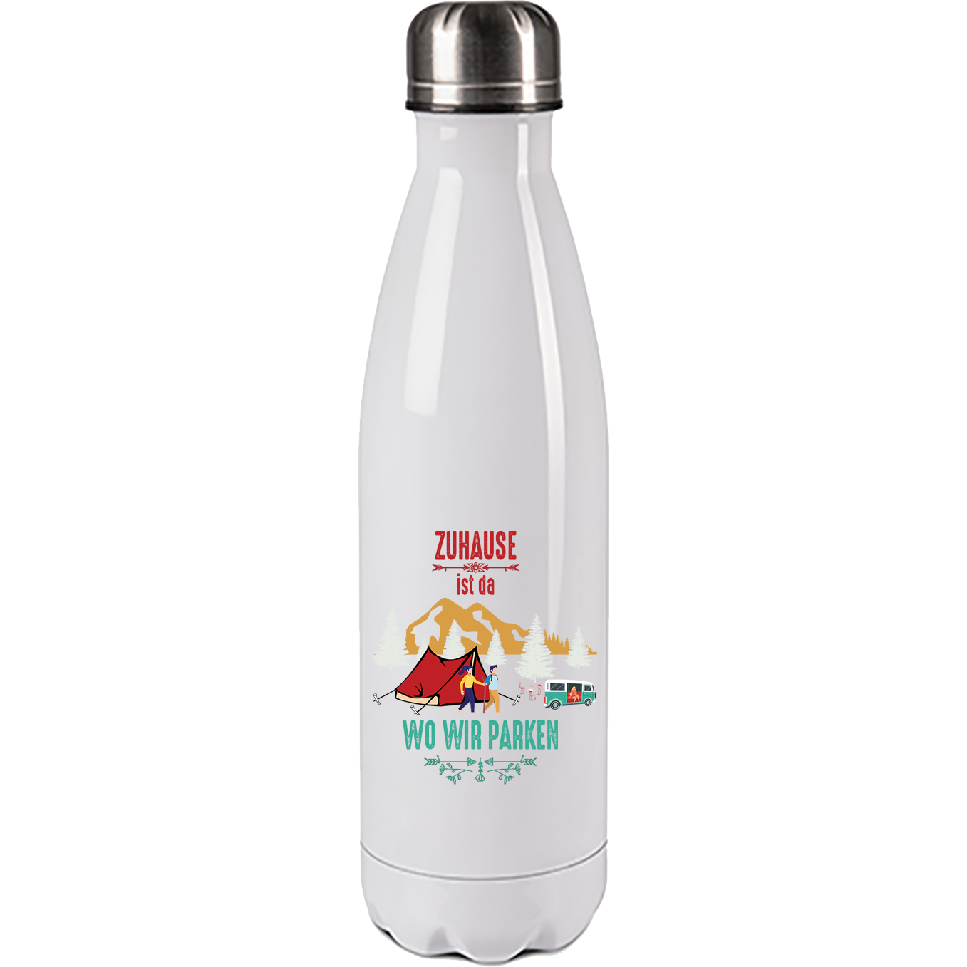 Camping Edelstahl Trinkflasche "Zuhause ist da wo wir parken" 500ml Handmade-Lifestyle
