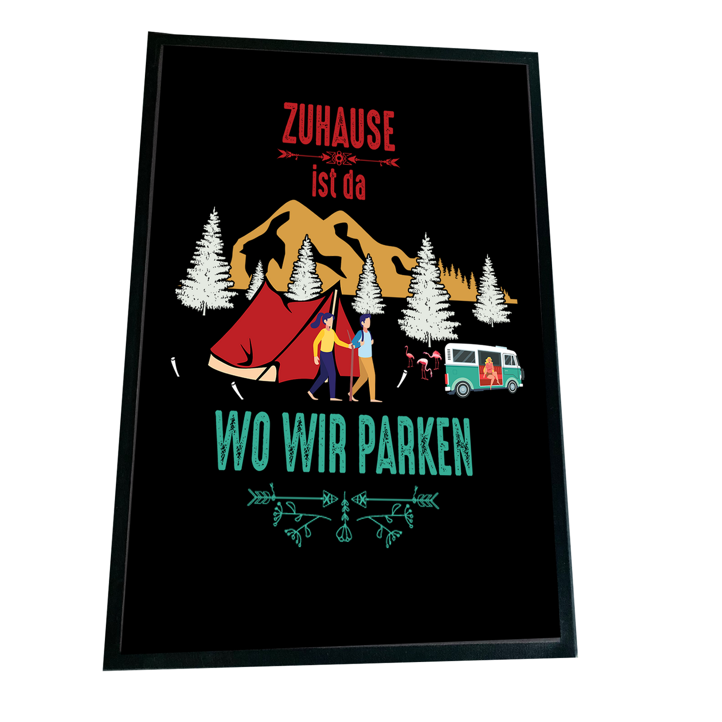 XXL Camping Fußmatte "Zuhause ist da wo wir parken" 60x90 cm Handmade-Lifestyle