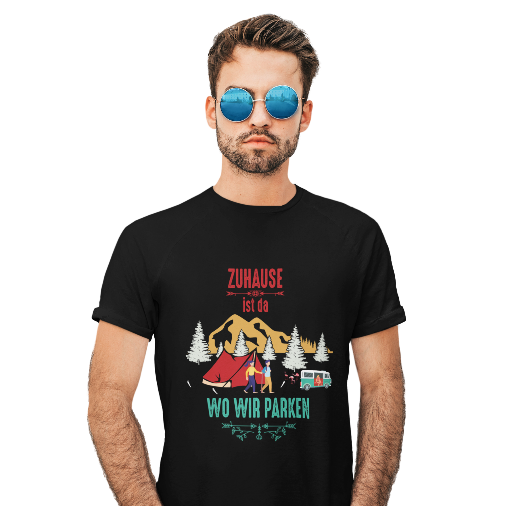 wir zelten schwarz t shirt Camping T-Shirt "Zuhause ist da wo wir parken"