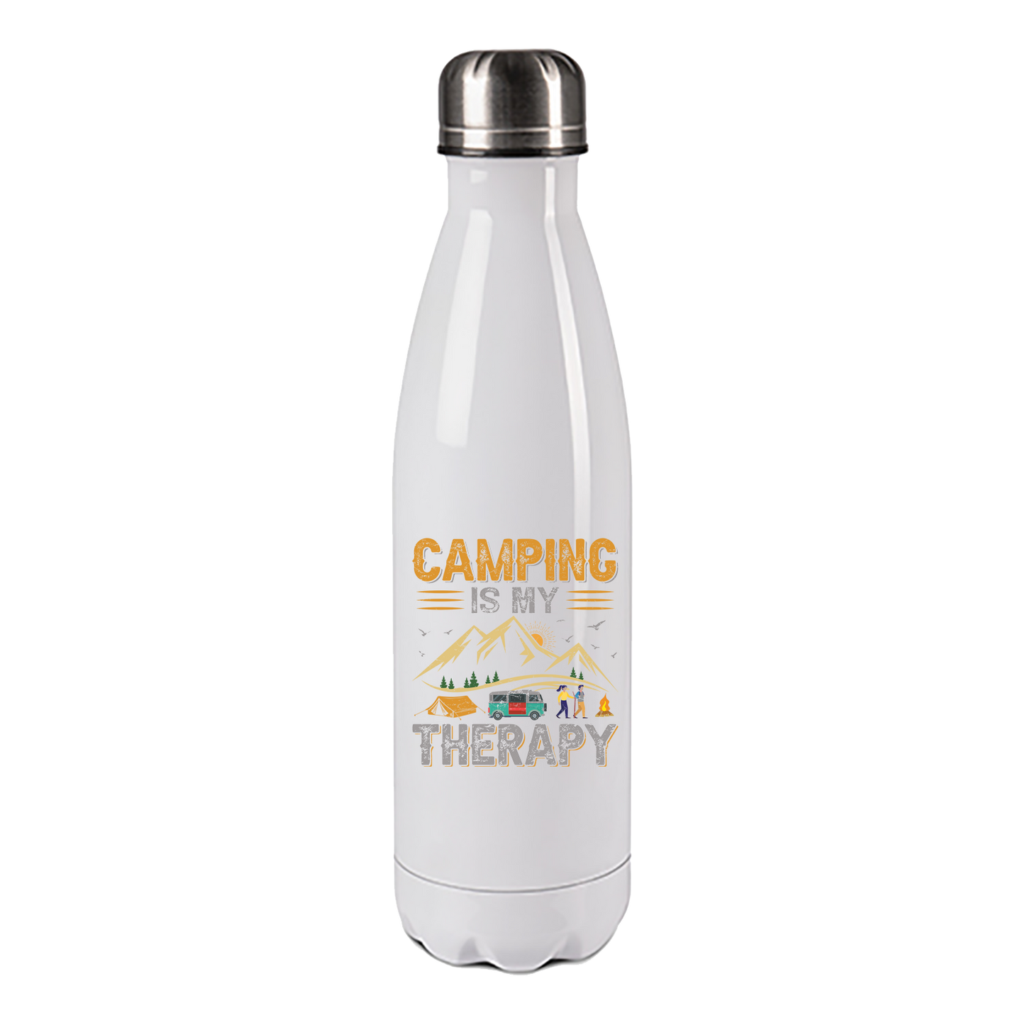Camping Edelstahl Trinkflasche "Camping is my Therapy" 500ml Handmade-Lifestyle
