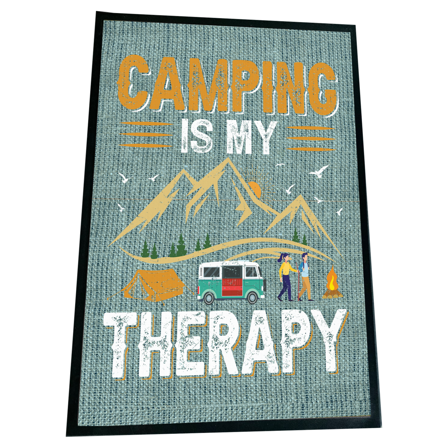 XXL Camping Fußmatte "Camping is my Therapy" 60x90 cm Handmade-Lifestyle