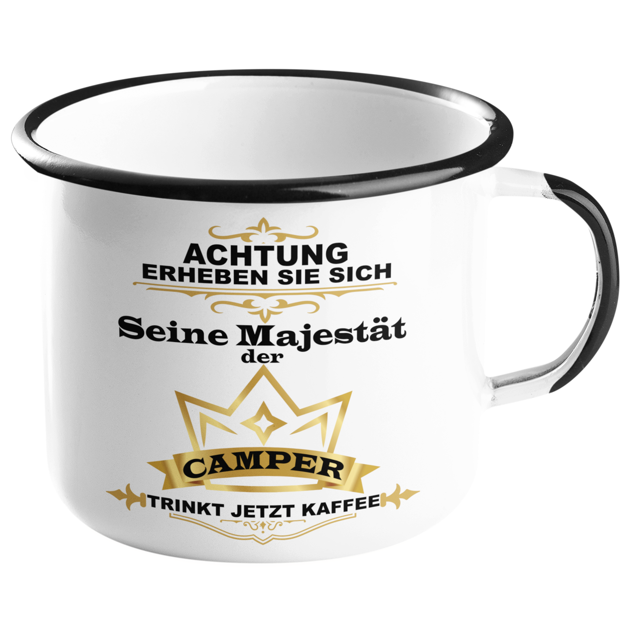 Camping Emailletasse "Seine Majestät der Camper" Handmade-Lifestyle