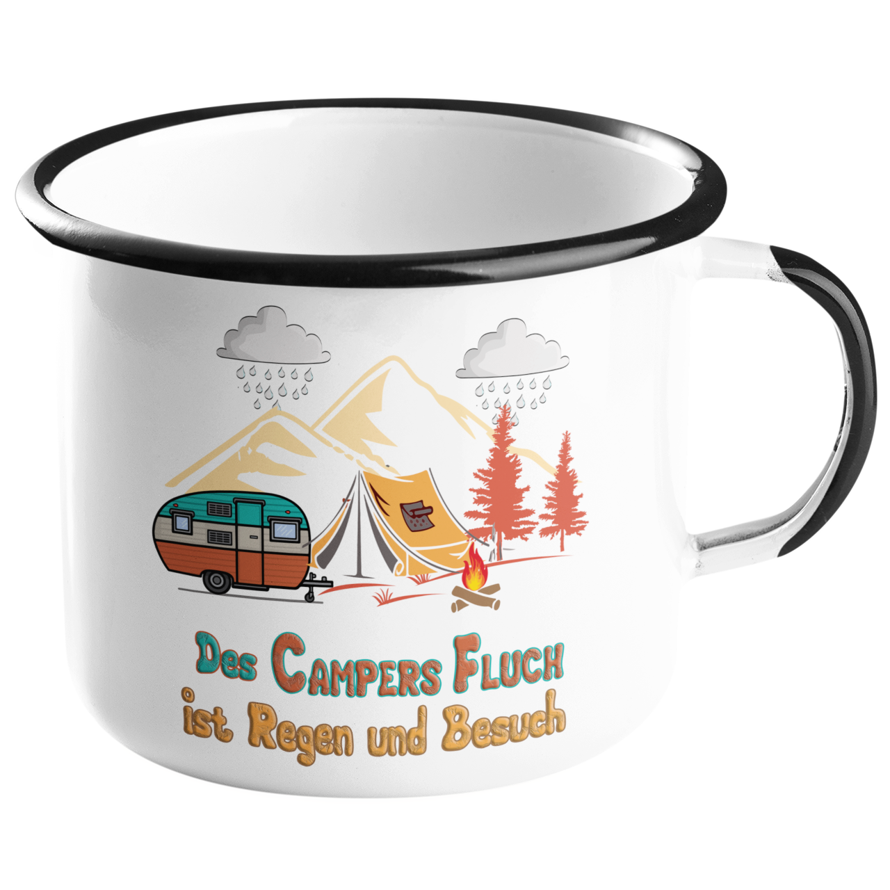 Camping Emailletasse "Campers Fluch" Handmade-Lifestyle