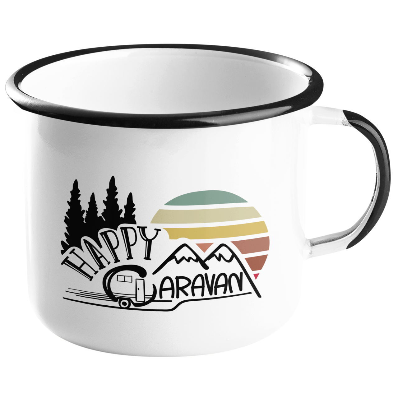 Camping Emailletasse "Happy Caravan" Handmade-Lifestyle