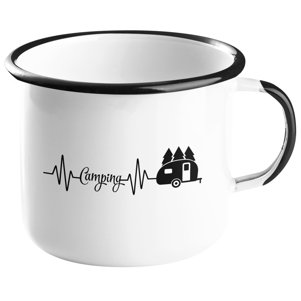 Camping Emailletasse "Camping Heartbeat" Handmade-Lifestyle