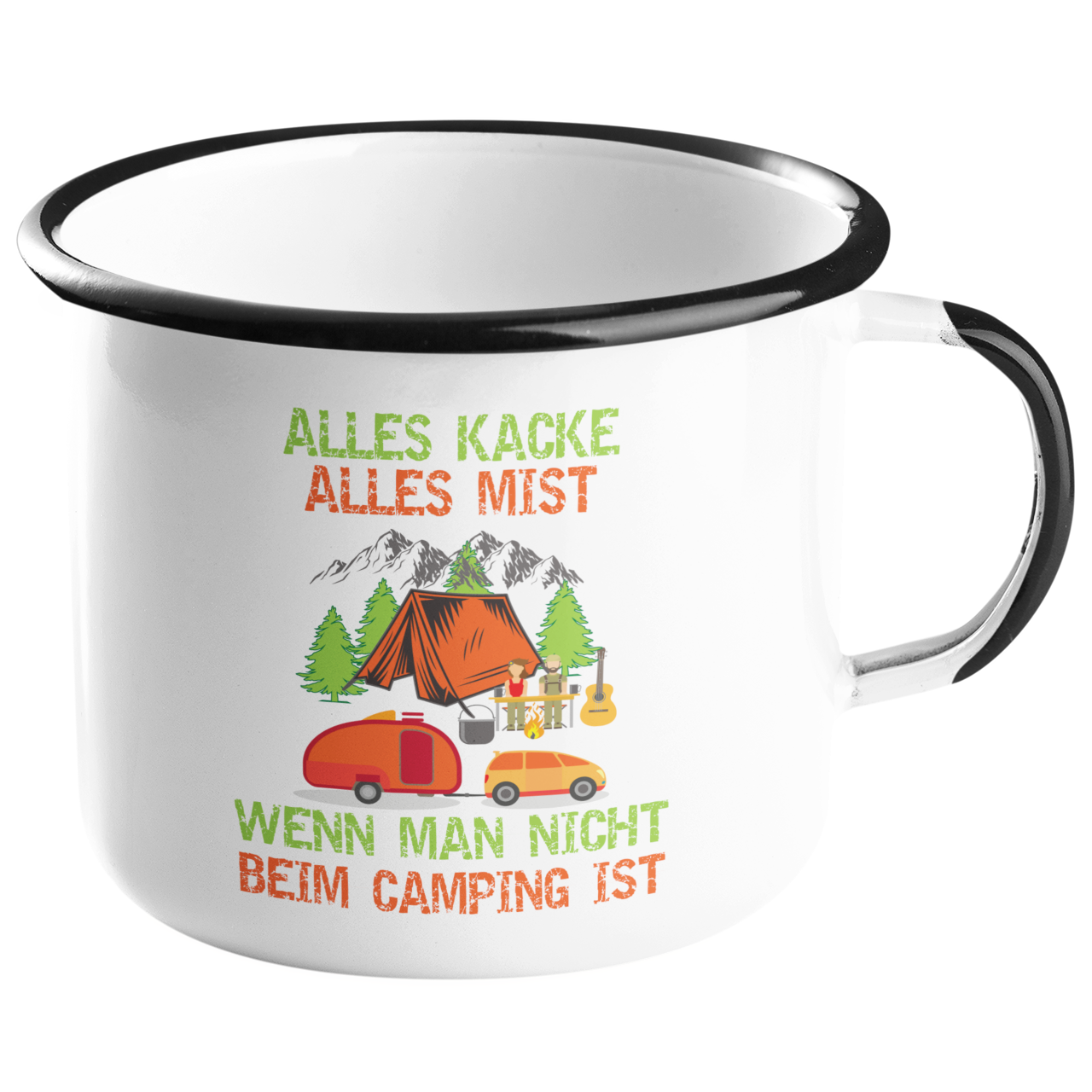 Camping Emailletasse "Alles kacke alles Mist" Handmade-Lifestyle