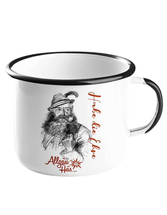 Emaille Tasse "Habe die Ehre" Allgäu Häs