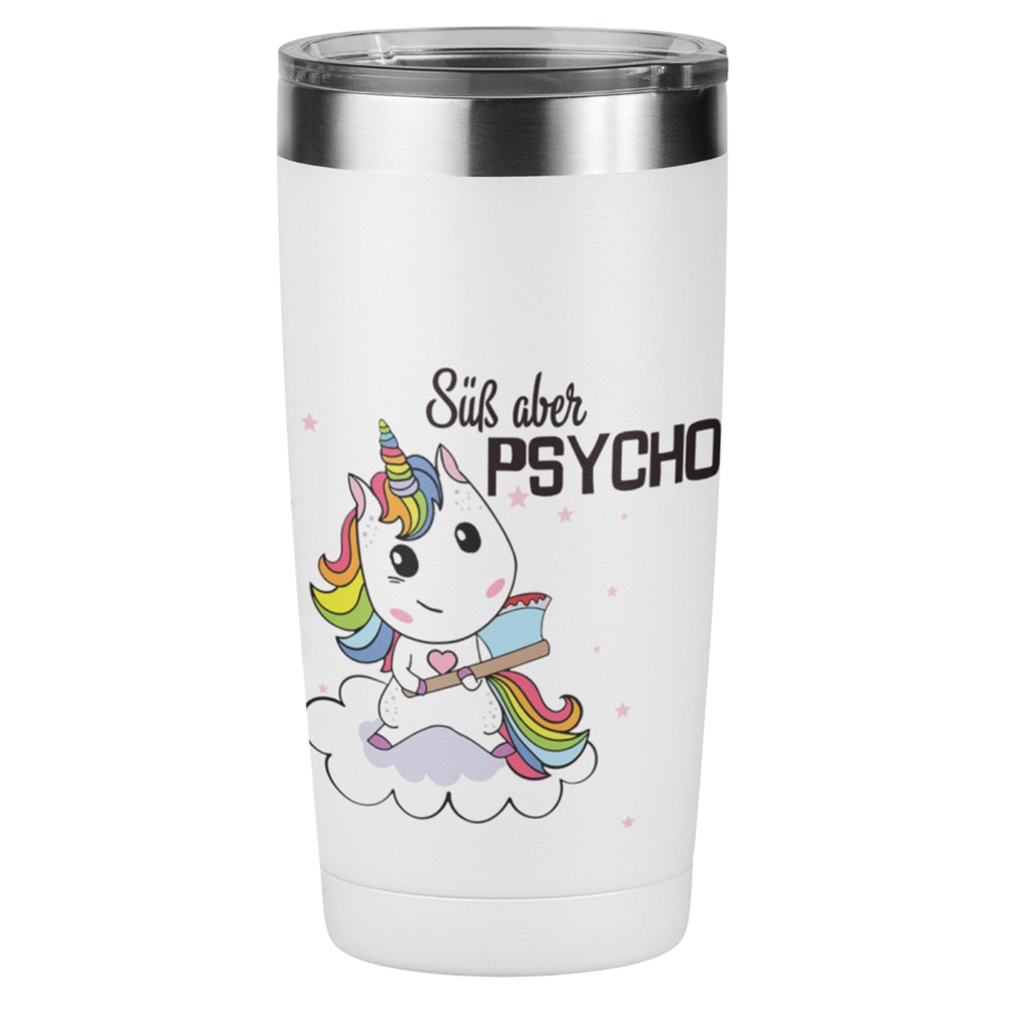 Einhorn Edelstahl Trinkbecher "Süß aber psycho" 420 ml Handmade-Lifestyle