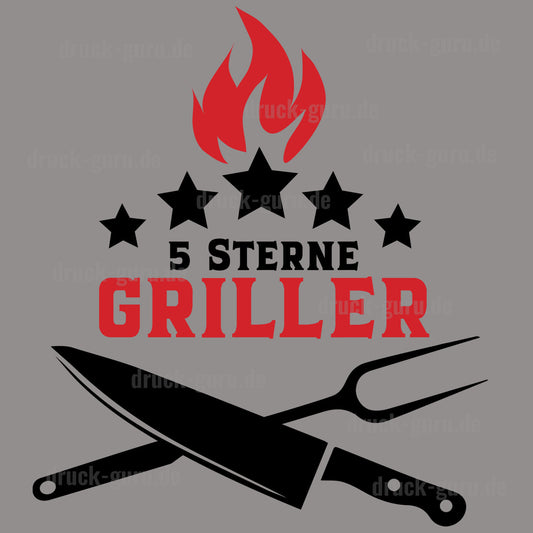 Bügelbild "5 Sterne Griller - schwarz" druck-guru