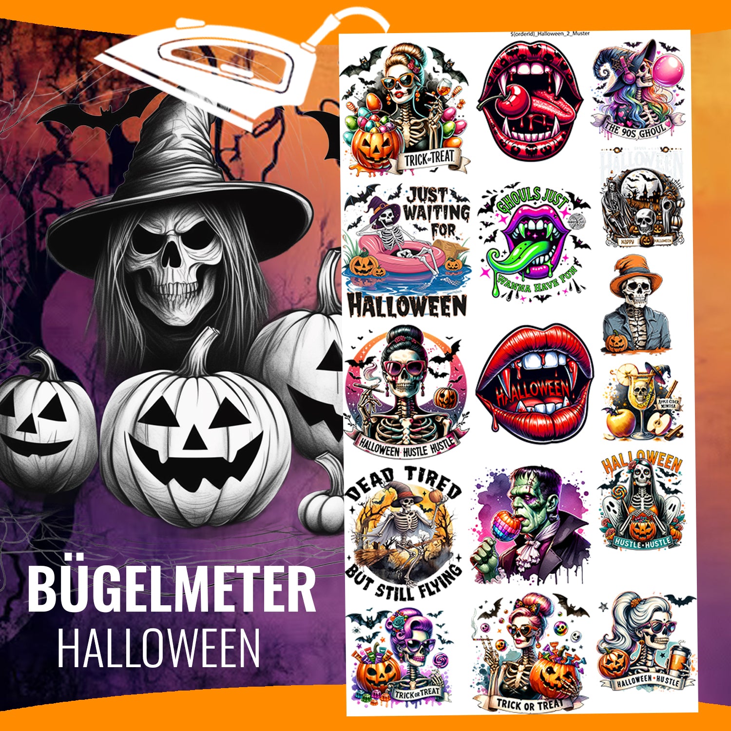 Halloween Bügelmeter NR 2 - Bügelbilder, Transfer, DTF, Textildruck, DIY-Projekt druck-guru