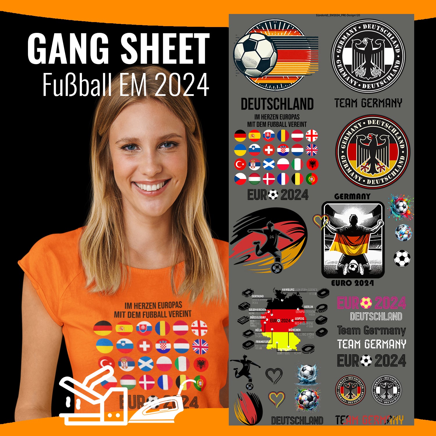 PRE-DESIGND-GANG SHEET Fußball EM 2024 druck-guru