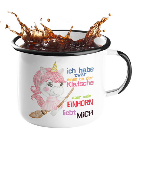 Emailletasse Einhorn "Einen an der Klatsche" Handmade-Lifestyle