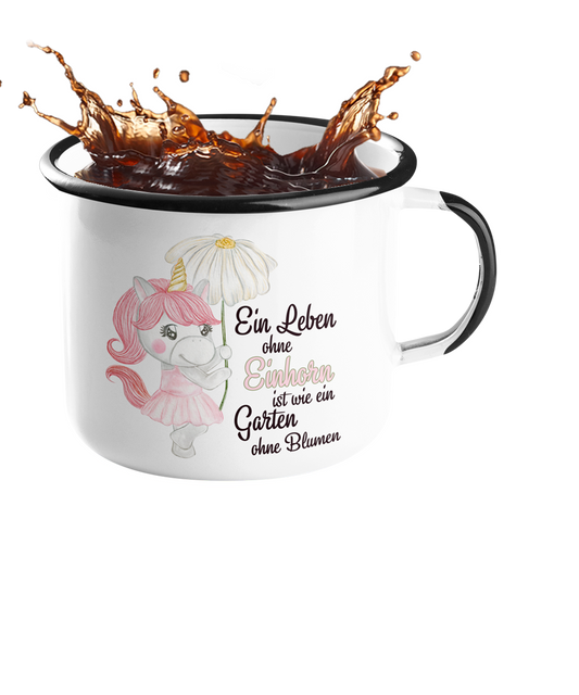 Emailletasse Einhorn "Ein Leben ohne Einhorn" Handmade-Lifestyle