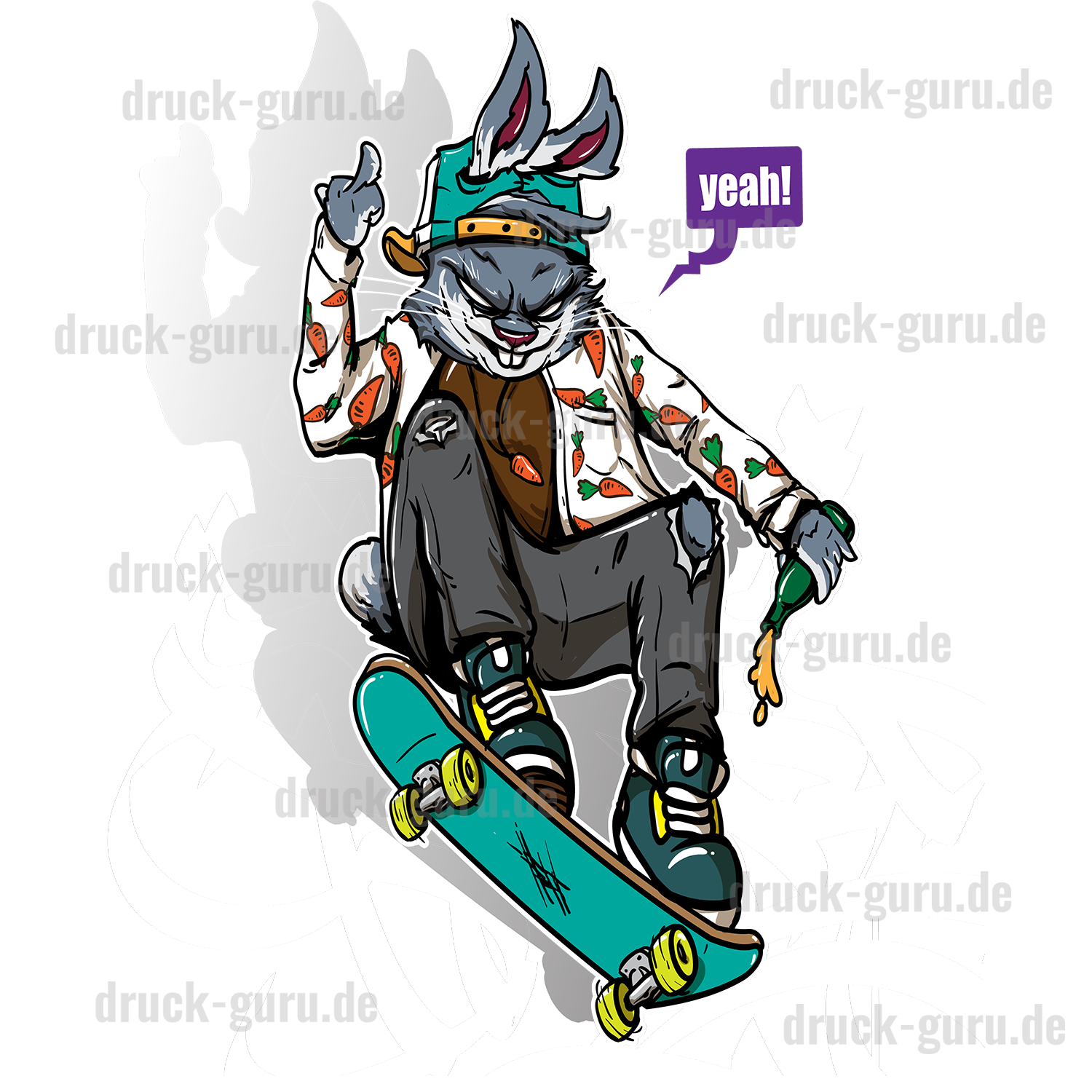 Bügelbild "Graffiti Bunny Skate" druck-guru