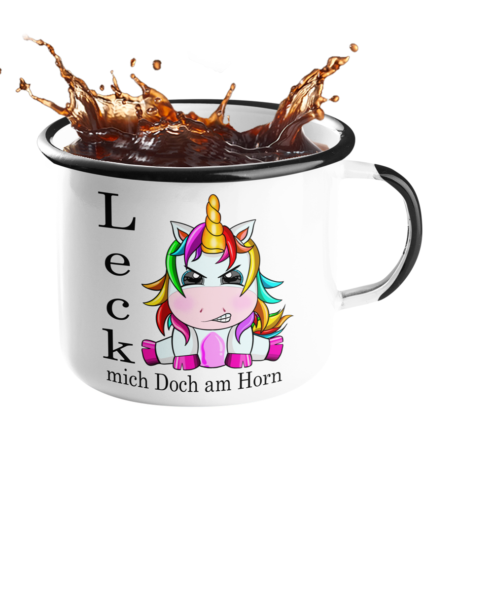 Emailletasse Einhorn "Leck mich doch am Horn" Handmade-Lifestyle