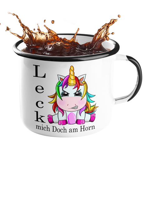 Emailletasse Einhorn "Leck mich doch am Horn" Handmade-Lifestyle