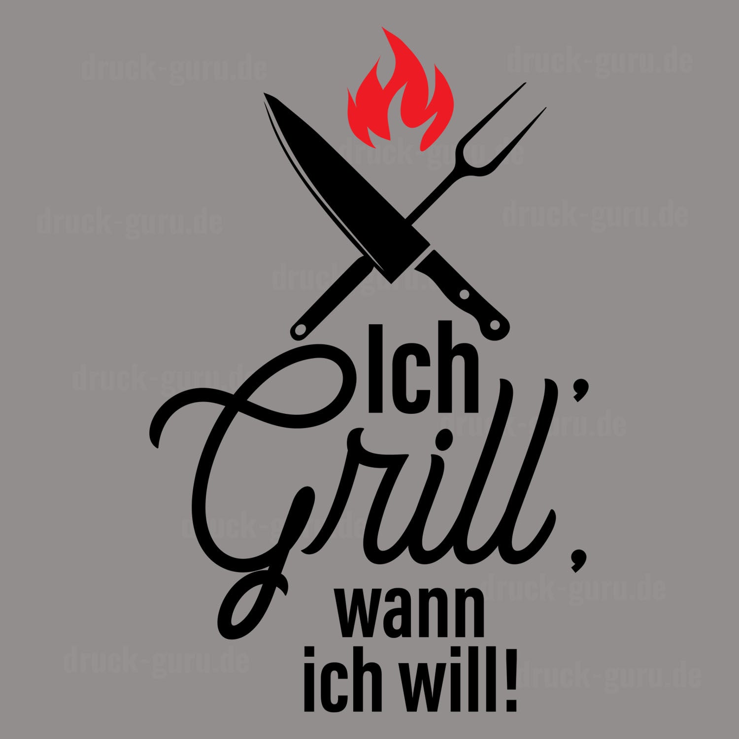 Bügelbild "Ich grill wann ich will" druck-guru