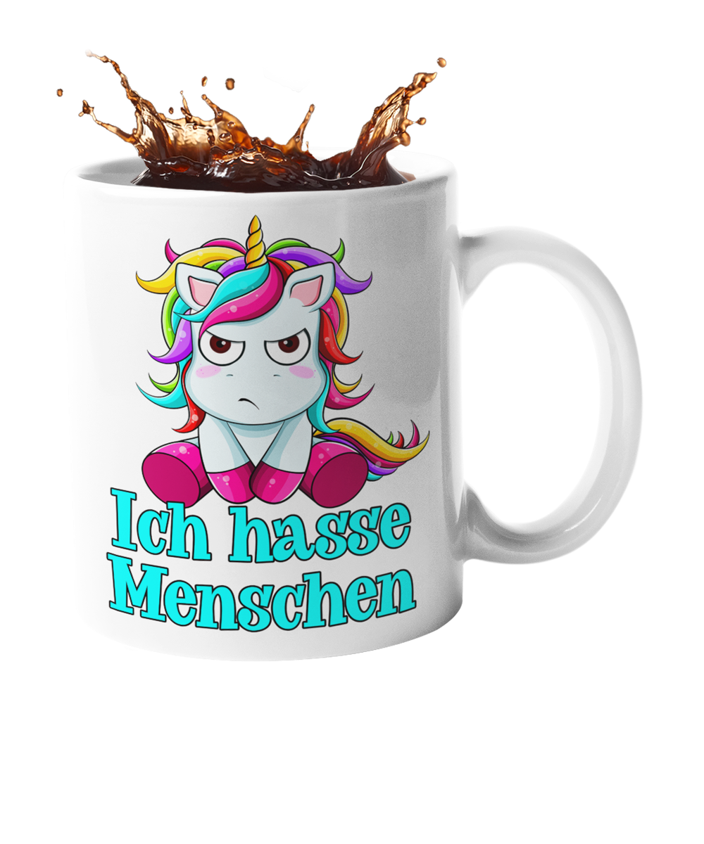 Tasse Einhorn mit Spruch "Ich hasse Menschen" Handmade-Lifestyle