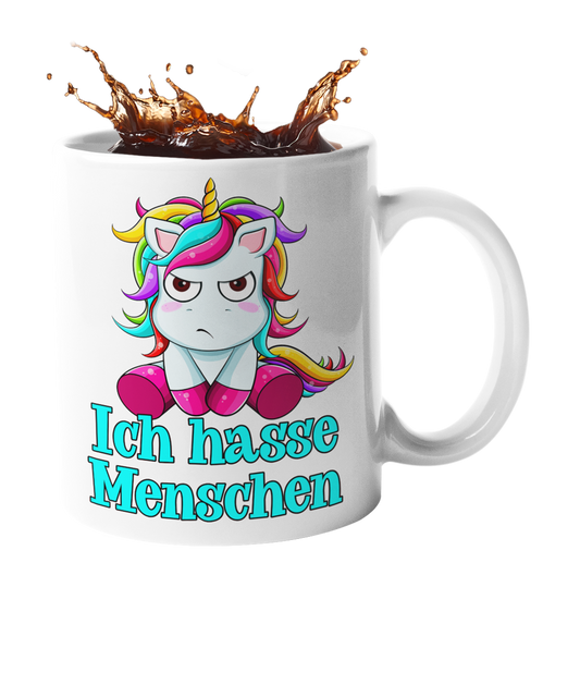 Tasse Einhorn mit Spruch "Ich hasse Menschen" Handmade-Lifestyle