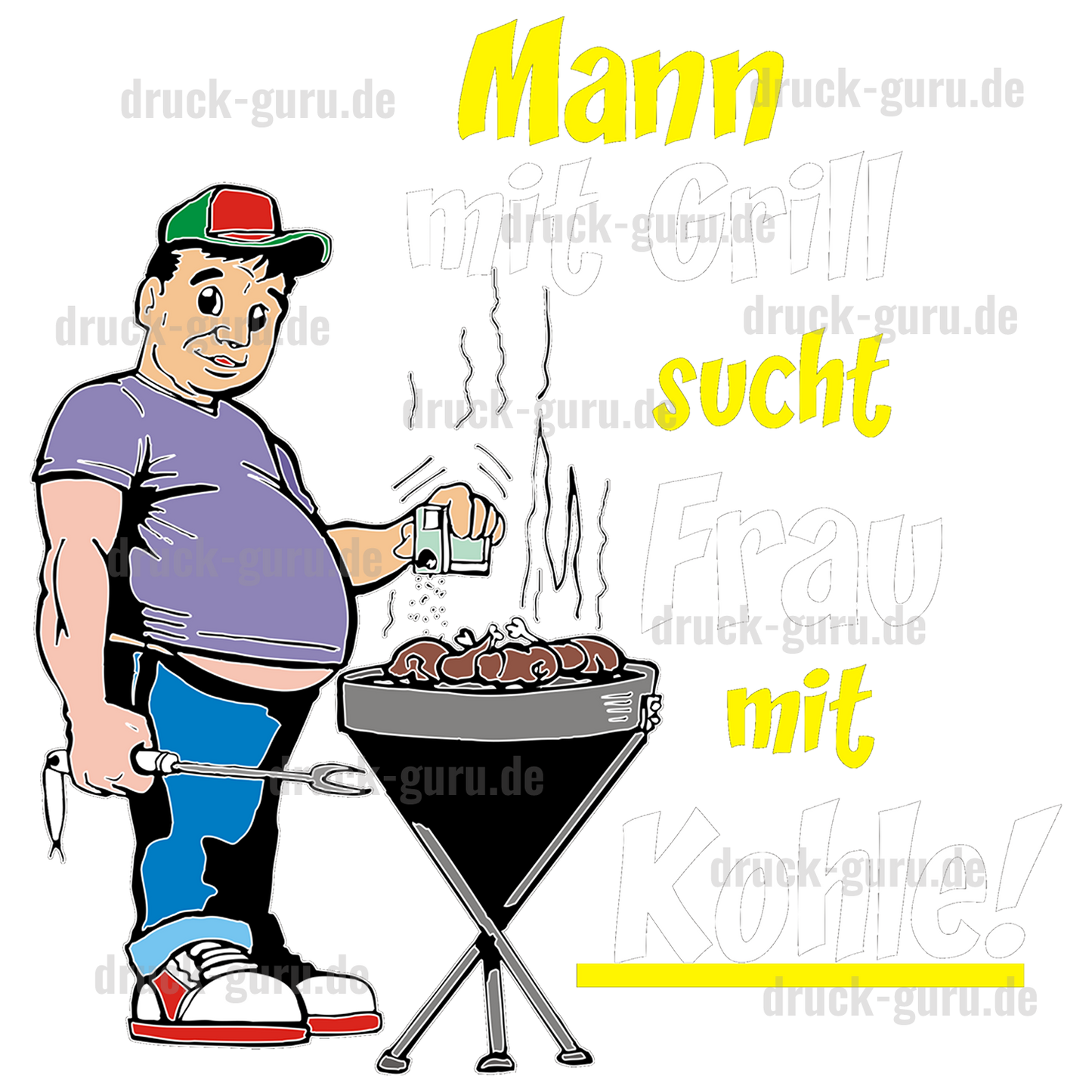 Bügelbild "Mann mit Grill sucht Frau mit Kohle" druck-guru