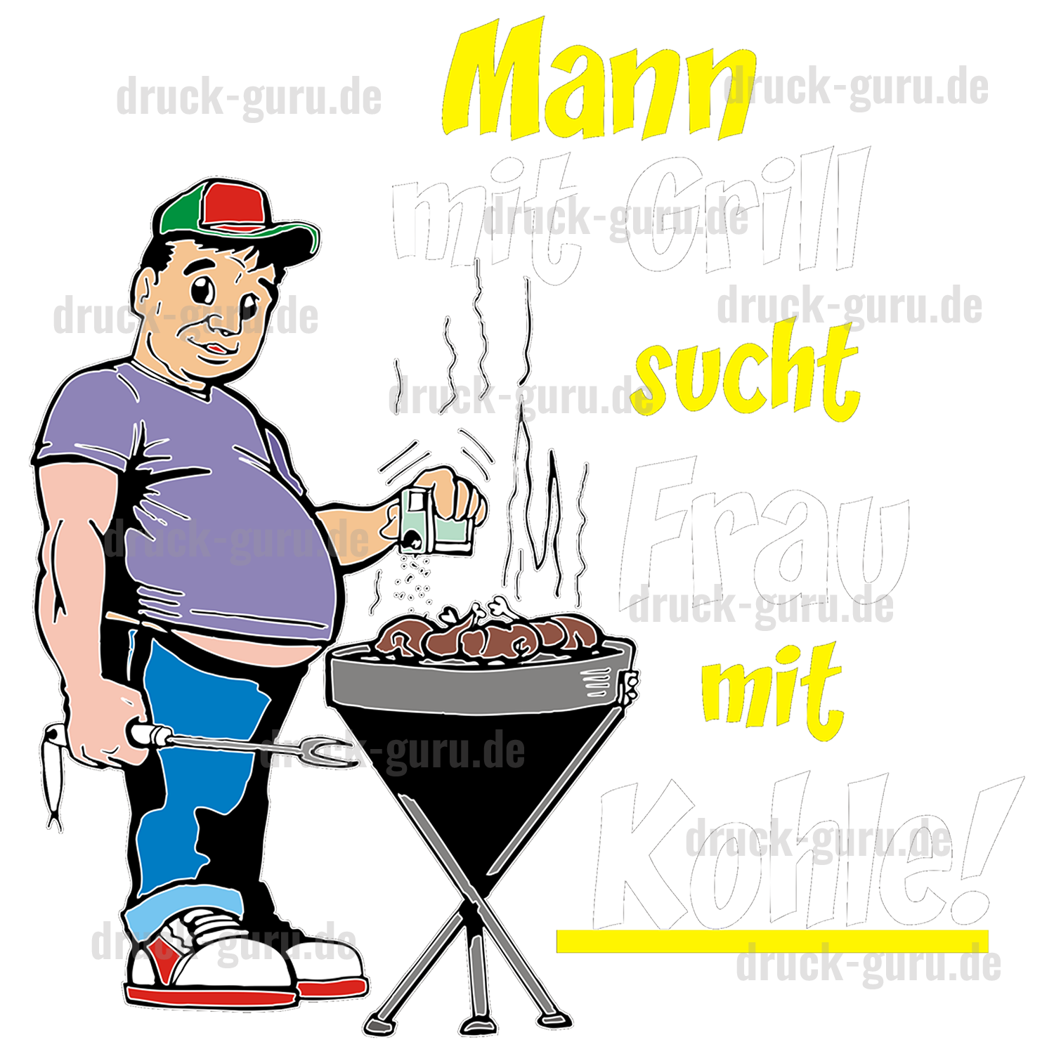 Bügelbild "Mann mit Grill sucht Frau mit Kohle" druck-guru