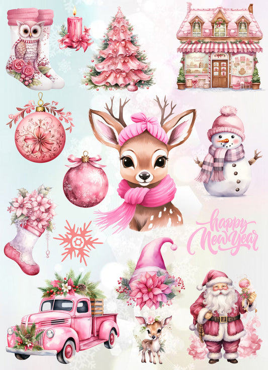 UV Sticker Set "Pink Christmas" 21x29 cm druck-guru