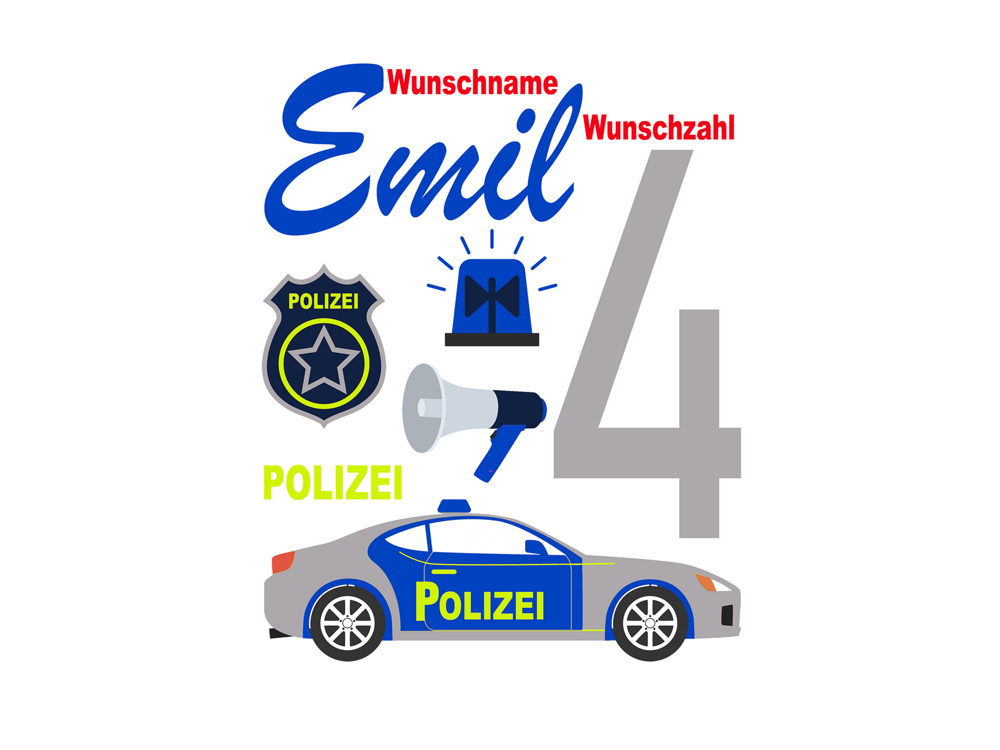 Bügelbild DTF-Transfer Kindergeburtstag |Polizei| druck-guru