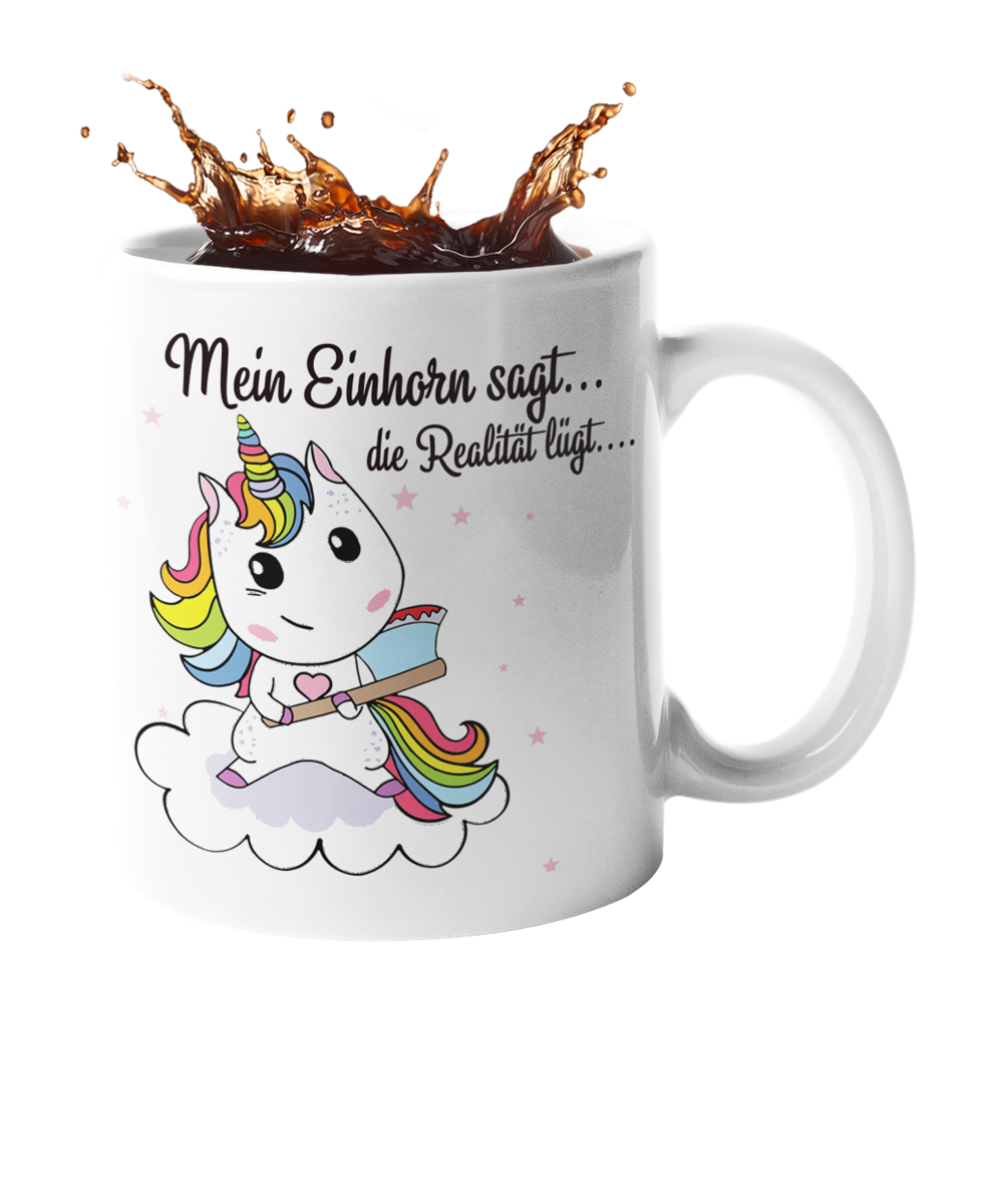 Tasse Einhorn mit Spruch "Die Realität lügt" Handmade-Lifestyle